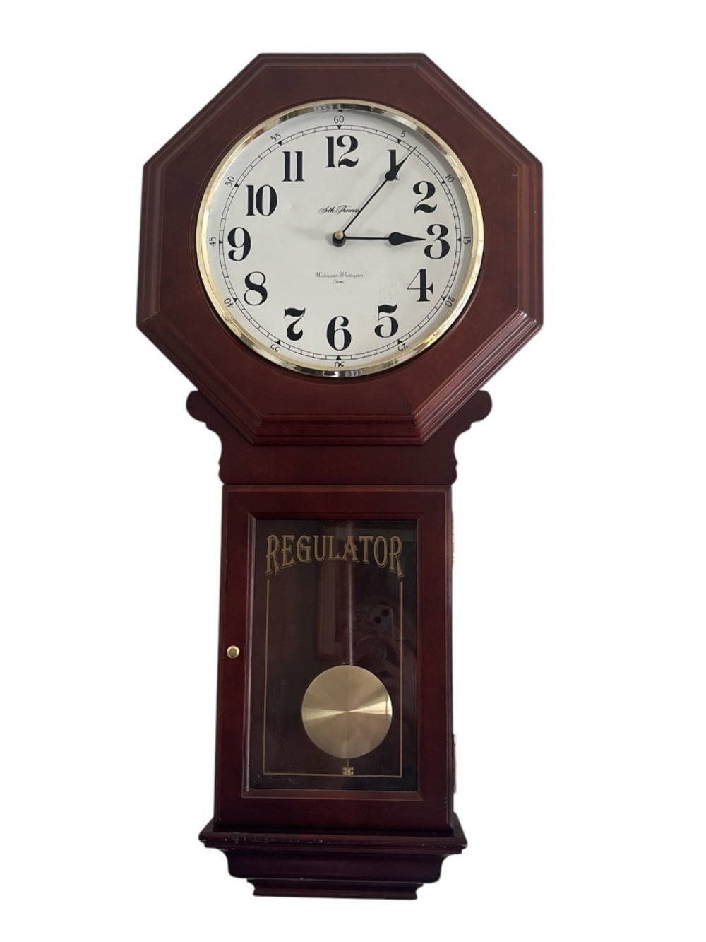 Regulator Wall Clock in Dark Brown Wood 100% Working Including Chime!